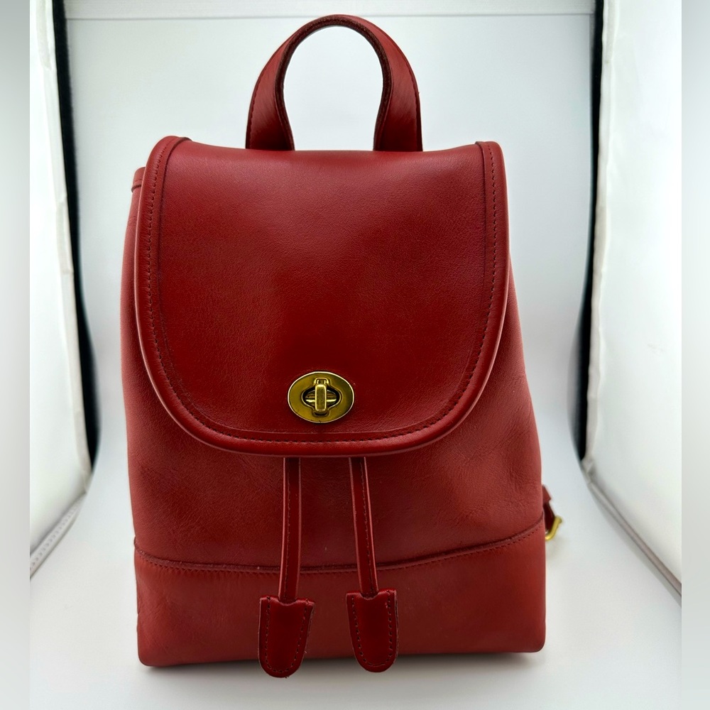 Coach Daypack Red Leather Turnlock Flap Backpack - Vintage Made in USA - #9960